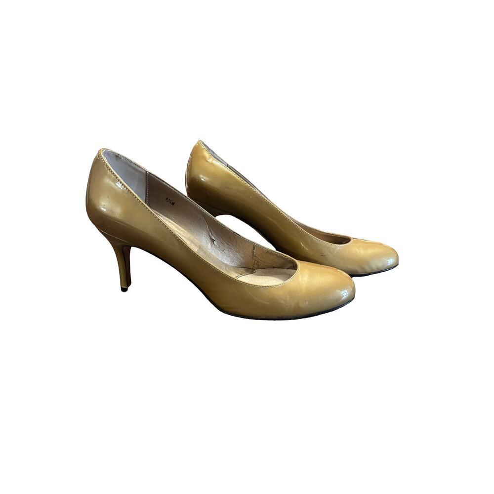 Vaneli Pat Lea Taupe Leather Pumps Mid Heel Career Shoes 8.5